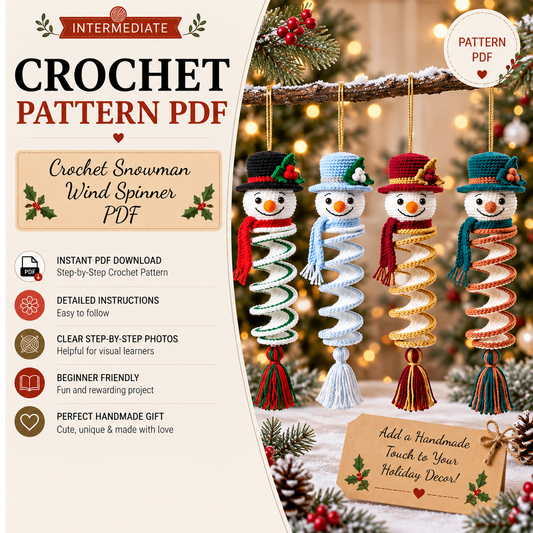 Crochet Snowman Wind Spinner Pattern PDF | Christmas Hanging Ornament Crochet Pattern | Snowman Spiral Decor | Holiday Crochet Decoration