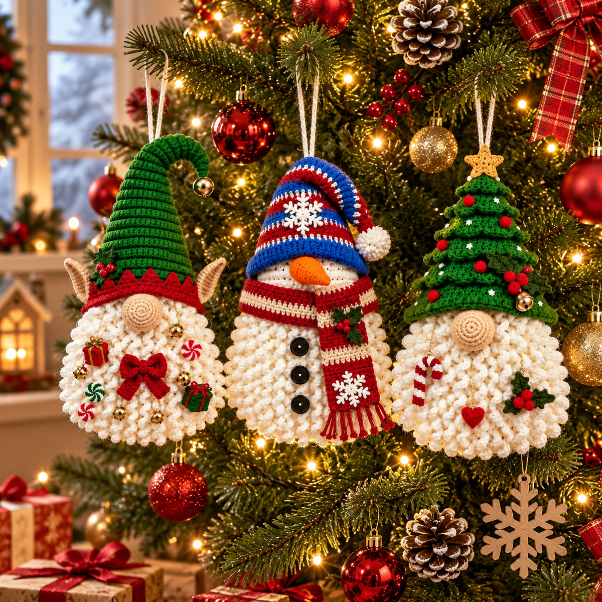 3-in-1 Christmas Gnome Crochet Pattern PDF | Crochet Gnome Door Hanger | Christmas Hanging Decor | Holiday Gnome Ornament | Festive Home Decor