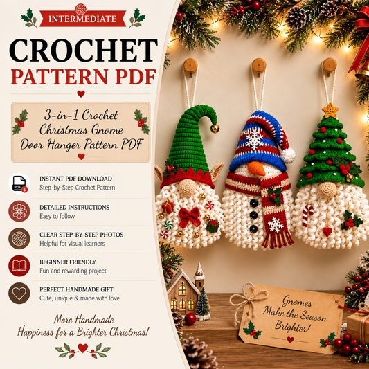 3-in-1 Christmas Gnome Crochet Pattern PDF | Crochet Gnome Door Hanger | Christmas Hanging Decor | Holiday Gnome Ornament | Festive Home Decor
