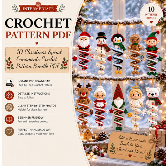 10 Christmas Spiral Ornaments Crochet Pattern Bundle PDF | Santa Snowman Gnome Elf Crochet Patterns | Amigurumi Christmas Hanging Decor