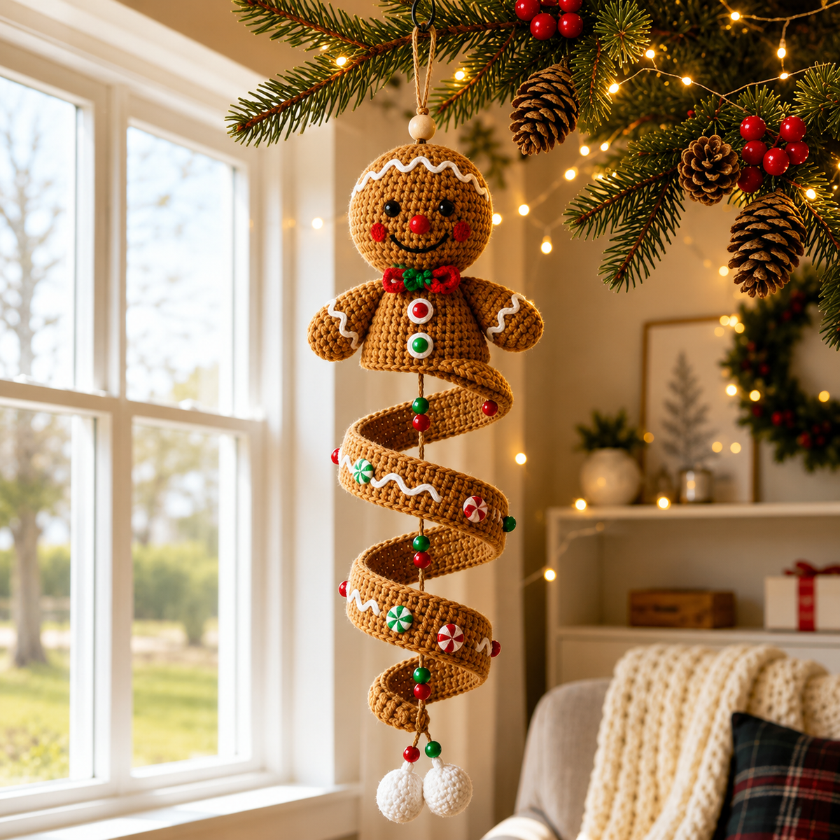 4-in-1 Christmas Spiral Ornament Crochet Pattern PDF |  Penguin Reindeer Ghost Gingerbread Hanging Decor | Xmas Wind Spinner Crochet Pattern