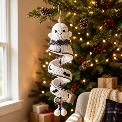 4-in-1 Christmas Spiral Ornament Crochet Pattern PDF |  Penguin Reindeer Ghost Gingerbread Hanging Decor | Xmas Wind Spinner Crochet Pattern