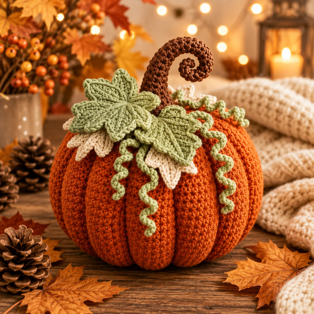 Crochet Pumpkin Pattern PDF | Large Fall Pumpkin Decor | Thanksgiving Crochet Pattern | Layered Leaf Pumpkin | Autumn Home Decor