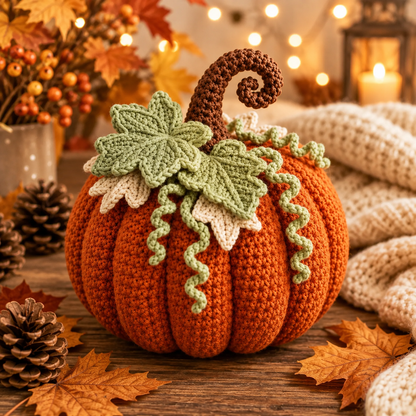 Crochet Pumpkin Pattern PDF | Large Fall Pumpkin Decor | Thanksgiving Crochet Pattern | Layered Leaf Pumpkin | Autumn Home Decor