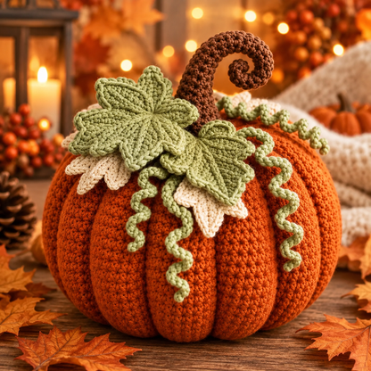 Crochet Pumpkin Pattern PDF | Large Fall Pumpkin Decor | Thanksgiving Crochet Pattern | Layered Leaf Pumpkin | Autumn Home Decor