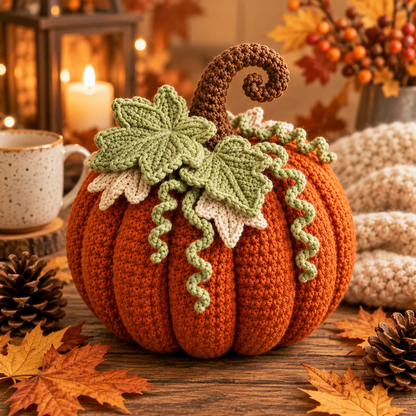 Crochet Pumpkin Pattern PDF | Large Fall Pumpkin Decor | Thanksgiving Crochet Pattern | Layered Leaf Pumpkin | Autumn Home Decor
