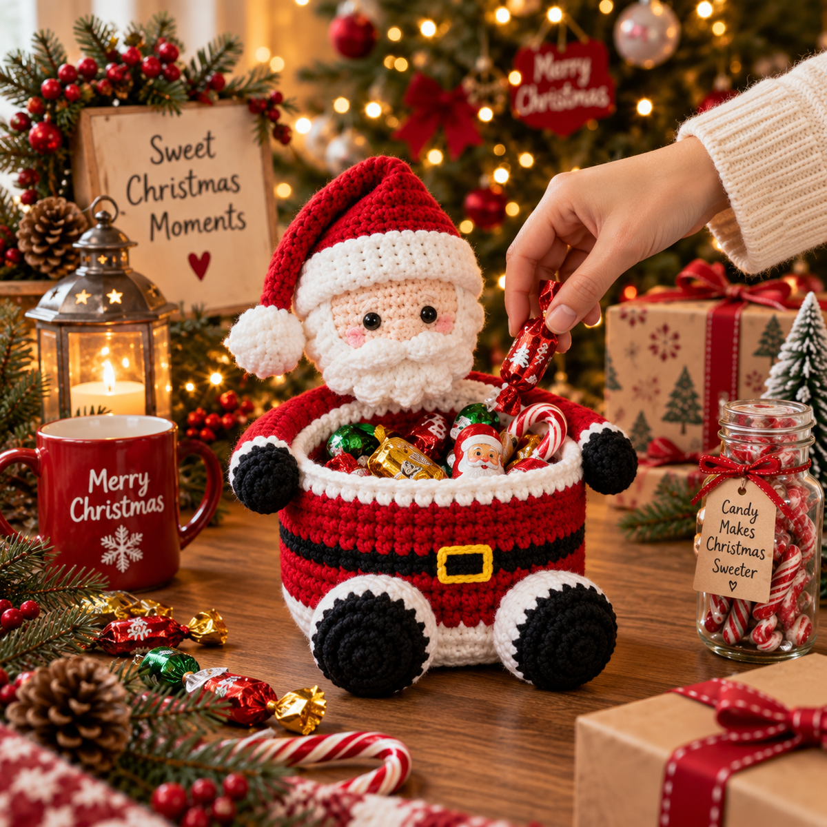 Santa Claus Basket Crochet Pattern PDF |  Christmas Candy Basket Pattern | Crochet Santa Treat Holder | Holiday Christmas Decor Pattern