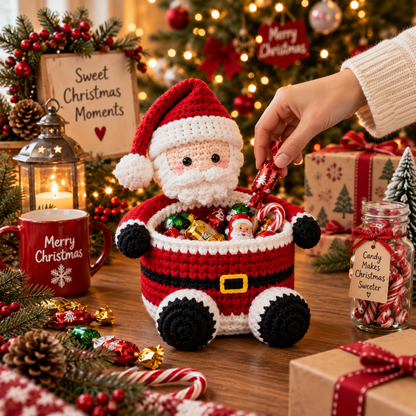 Santa Claus Basket Crochet Pattern PDF |  Christmas Candy Basket Pattern | Crochet Santa Treat Holder | Holiday Christmas Decor Pattern