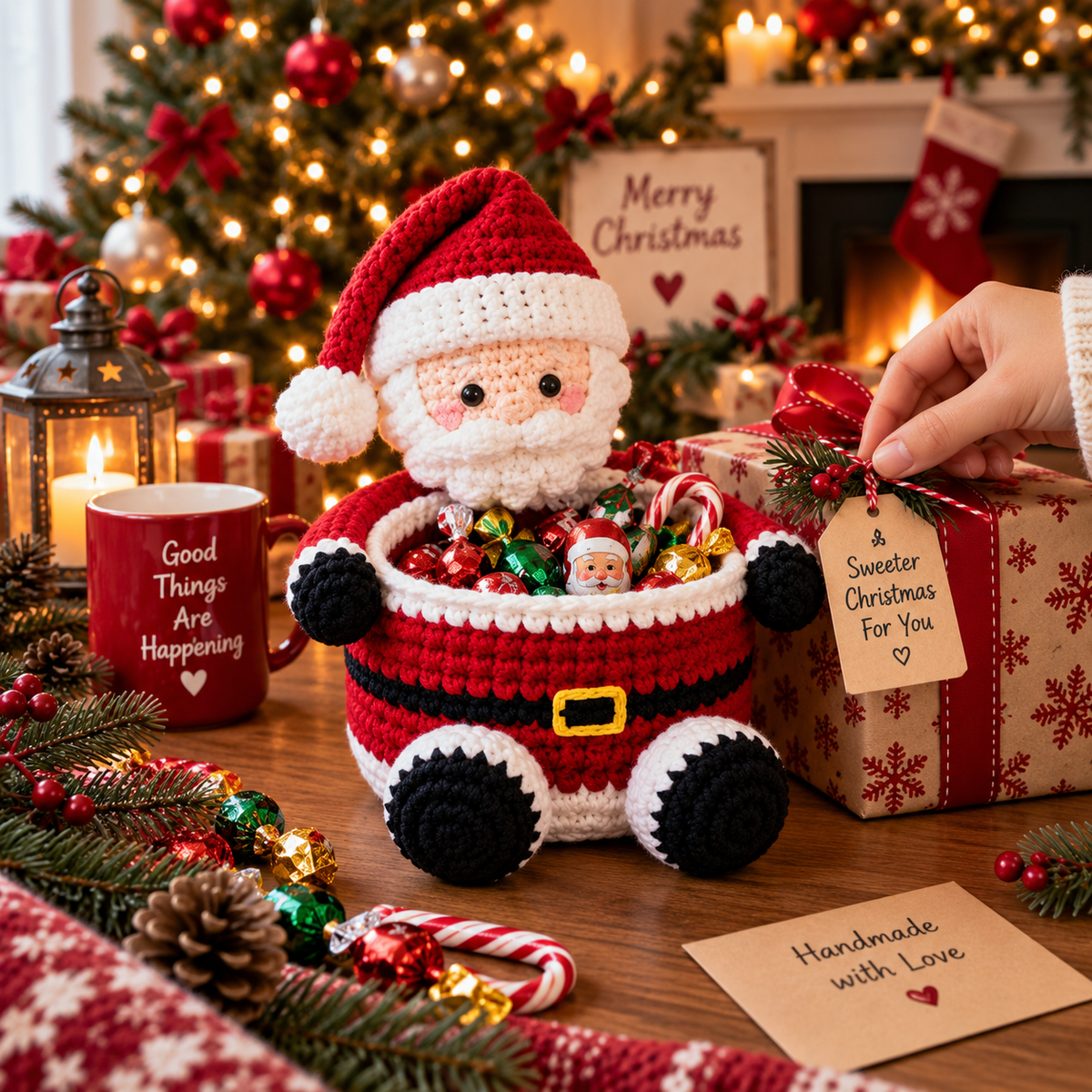 Santa Claus Basket Crochet Pattern PDF |  Christmas Candy Basket Pattern | Crochet Santa Treat Holder | Holiday Christmas Decor Pattern