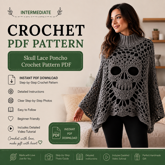 Skull Lace Poncho Crochet Pattern PDF | Gothic Crochet Top with Turtleneck | Halloween Skull Sweater | Dark Goth Clothing Digital Pattern
