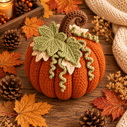 Crochet Pumpkin Pattern PDF | Large Fall Pumpkin Decor | Thanksgiving Crochet Pattern | Layered Leaf Pumpkin | Autumn Home Decor