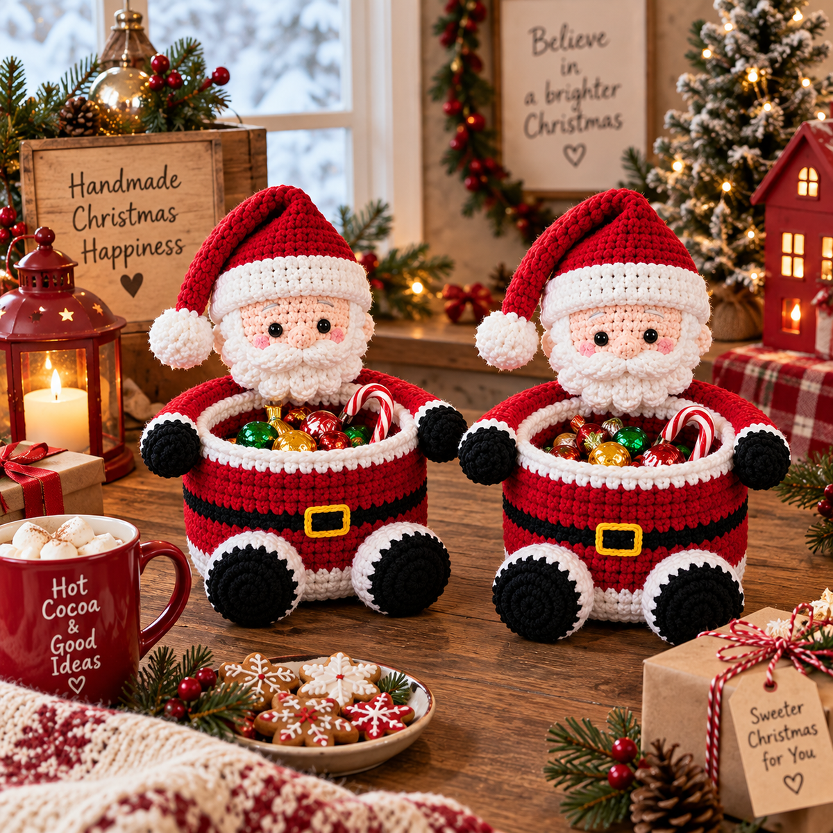 Santa Claus Basket Crochet Pattern PDF |  Christmas Candy Basket Pattern | Crochet Santa Treat Holder | Holiday Christmas Decor Pattern