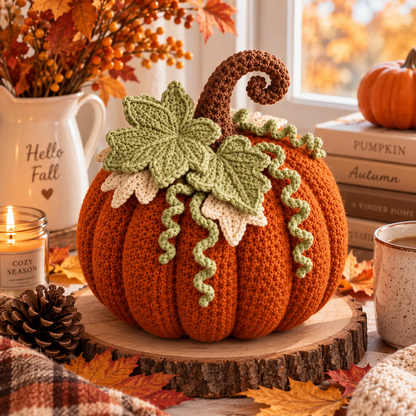 Crochet Pumpkin Pattern PDF | Large Fall Pumpkin Decor | Thanksgiving Crochet Pattern | Layered Leaf Pumpkin | Autumn Home Decor