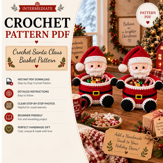 Santa Claus Basket Crochet Pattern PDF |  Christmas Candy Basket Pattern | Crochet Santa Treat Holder | Holiday Christmas Decor Pattern