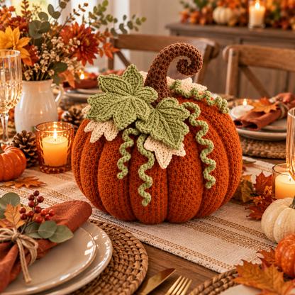 Crochet Pumpkin Pattern PDF | Large Fall Pumpkin Decor | Thanksgiving Crochet Pattern | Layered Leaf Pumpkin | Autumn Home Decor