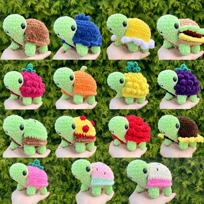 15-in-1 Turtle Crochet Pattern Bundle PDF | Dress Up Amigurumi Turtle with Removable Shells | Fruit Food Flower Turtle Digital Pattern