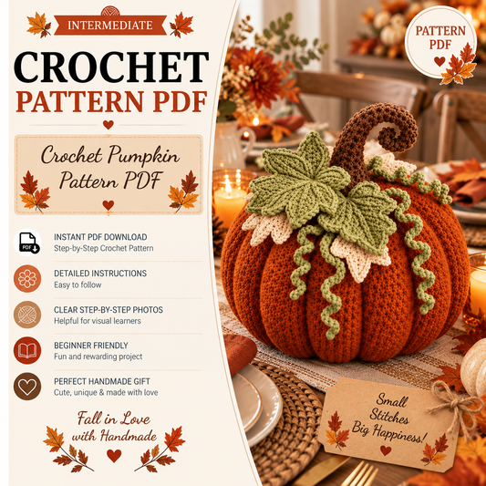 Crochet Pumpkin Pattern PDF | Large Fall Pumpkin Decor | Thanksgiving Crochet Pattern | Layered Leaf Pumpkin | Autumn Home Decor