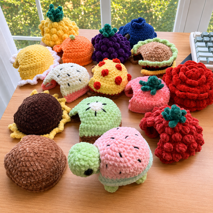 15-in-1 Turtle Crochet Pattern Bundle PDF | Dress Up Amigurumi Turtle with Removable Shells | Fruit Food Flower Turtle Digital Pattern