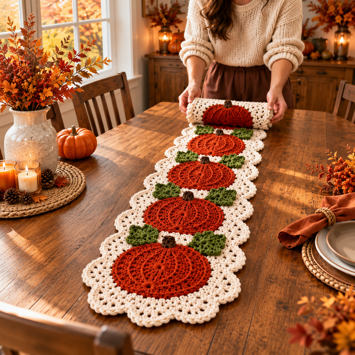 Pumpkin Crochet Table Runner Pattern PDF | Fall Thanksgiving Table Decor, Autumn Crochet Pattern | Farmhouse Pumpkin Centerpiece