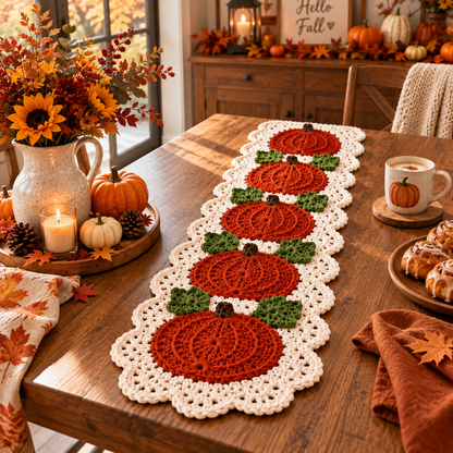 Pumpkin Crochet Table Runner Pattern PDF | Fall Thanksgiving Table Decor, Autumn Crochet Pattern | Farmhouse Pumpkin Centerpiece