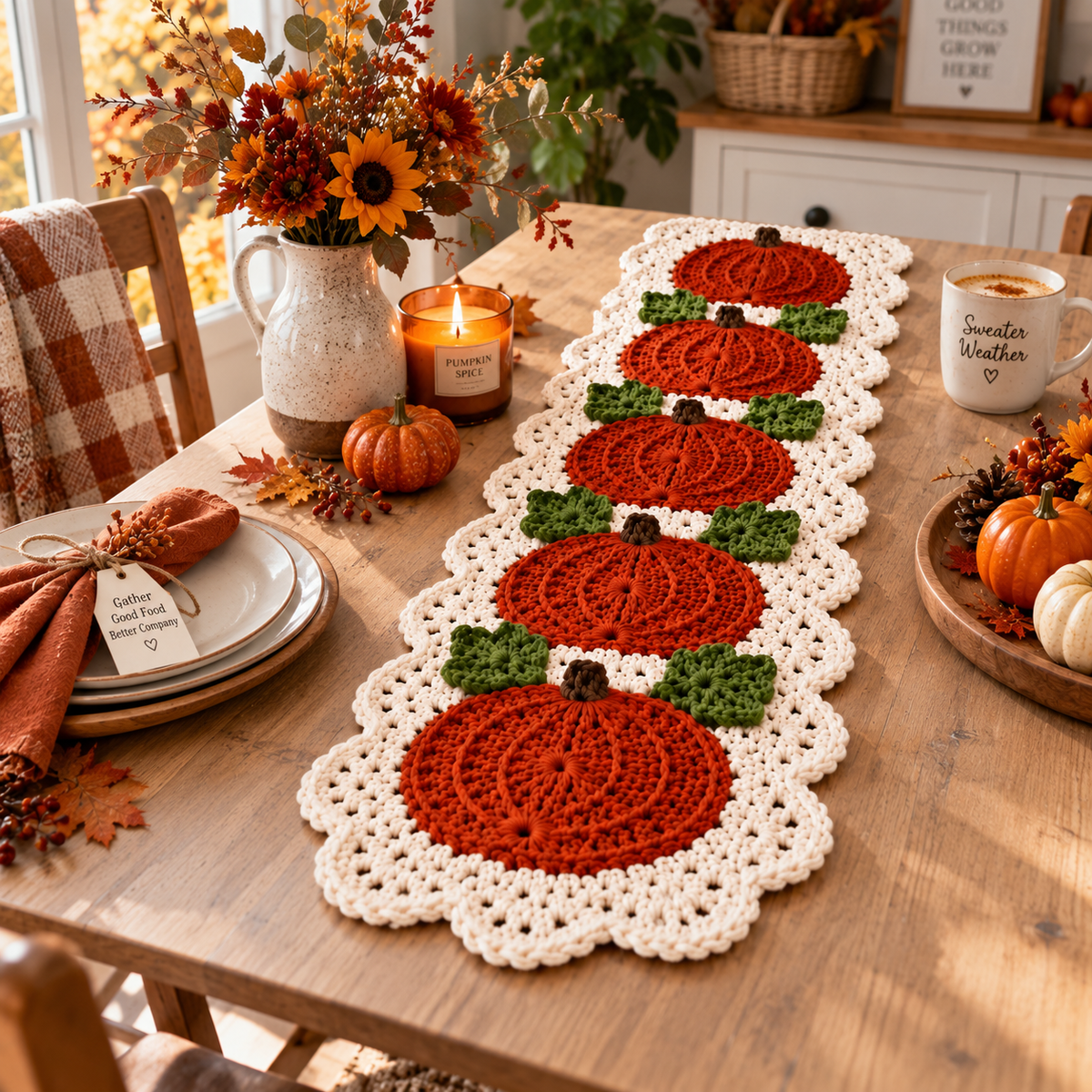 Pumpkin Crochet Table Runner Pattern PDF | Fall Thanksgiving Table Decor, Autumn Crochet Pattern | Farmhouse Pumpkin Centerpiece