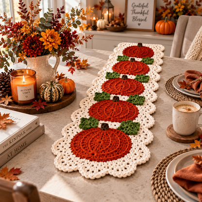 Pumpkin Crochet Table Runner Pattern PDF | Fall Thanksgiving Table Decor, Autumn Crochet Pattern | Farmhouse Pumpkin Centerpiece