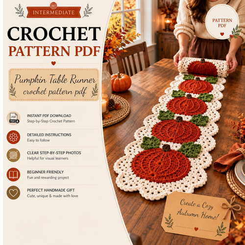 Pumpkin Crochet Table Runner Pattern PDF | Fall Thanksgiving Table Decor, Autumn Crochet Pattern | Farmhouse Pumpkin Centerpiece