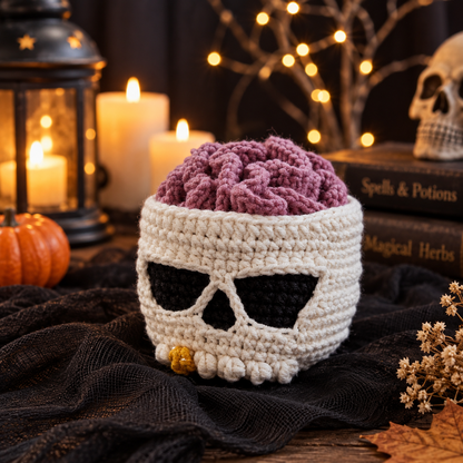 Brainy Skull Coaster Set Crochet Pattern PDF | Halloween Crochet Decor | Skull Coaster Holder | Gothic Home Decor | Spooky Crochet Pattern