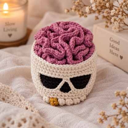 Brainy Skull Coaster Set Crochet Pattern PDF | Halloween Crochet Decor | Skull Coaster Holder | Gothic Home Decor | Spooky Crochet Pattern