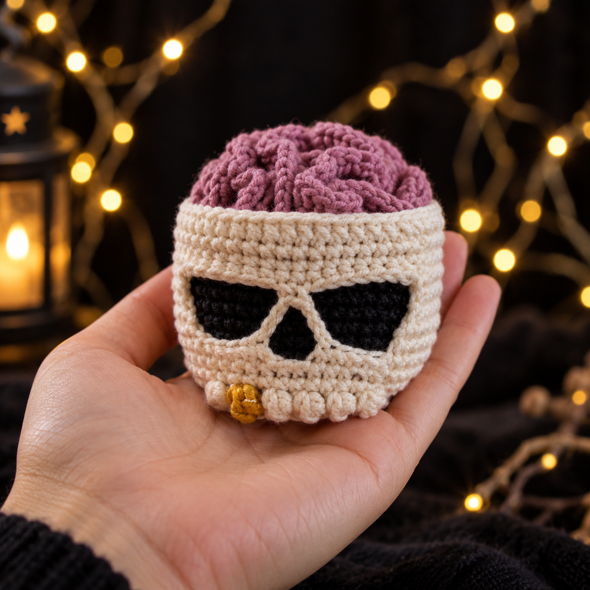 Brainy Skull Coaster Set Crochet Pattern PDF | Halloween Crochet Decor | Skull Coaster Holder | Gothic Home Decor | Spooky Crochet Pattern