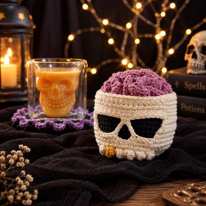 Brainy Skull Coaster Set Crochet Pattern PDF | Halloween Crochet Decor | Skull Coaster Holder | Gothic Home Decor | Spooky Crochet Pattern