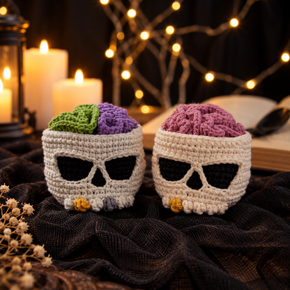 Brainy Skull Coaster Set Crochet Pattern PDF | Halloween Crochet Decor | Skull Coaster Holder | Gothic Home Decor | Spooky Crochet Pattern