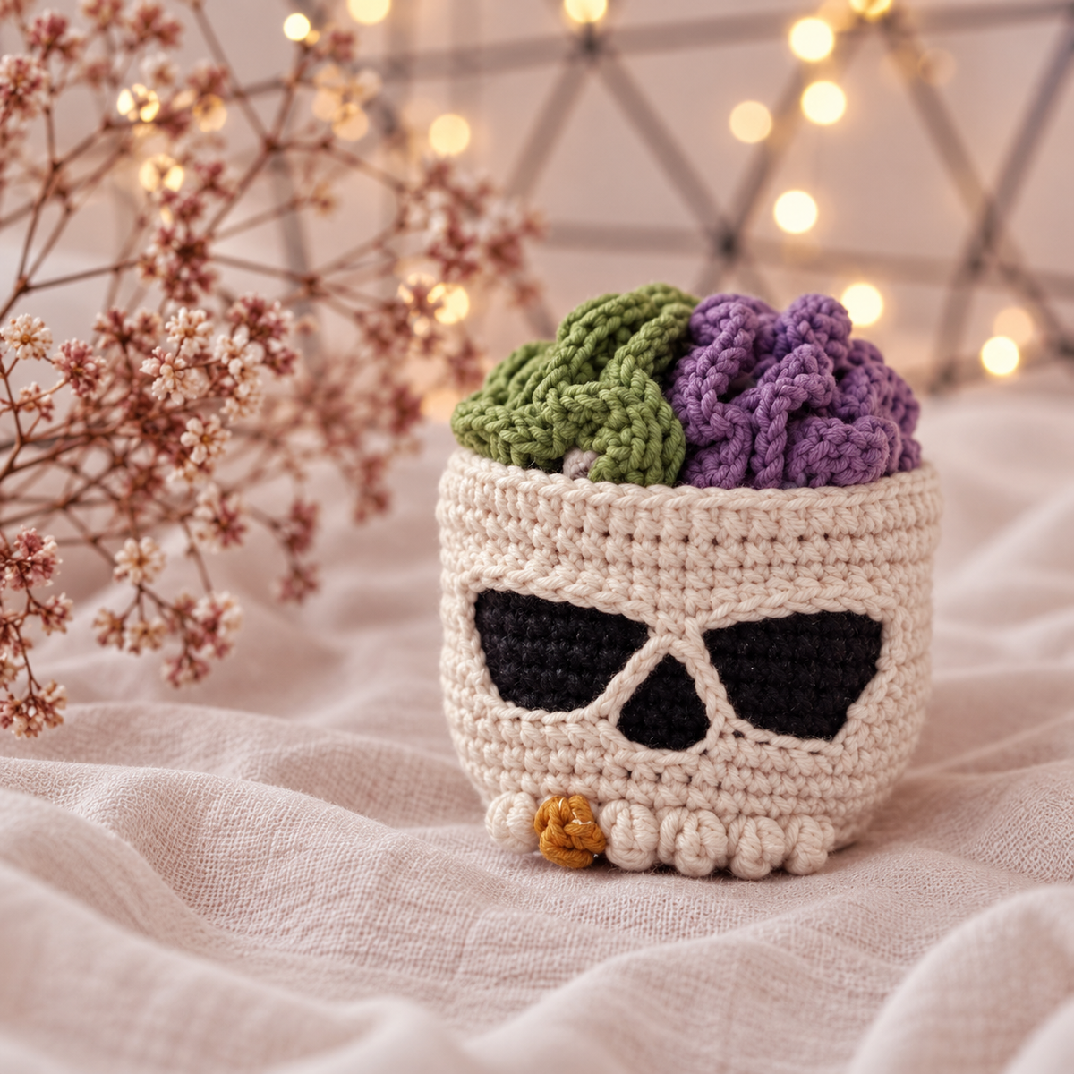 Brainy Skull Coaster Set Crochet Pattern PDF | Halloween Crochet Decor | Skull Coaster Holder | Gothic Home Decor | Spooky Crochet Pattern