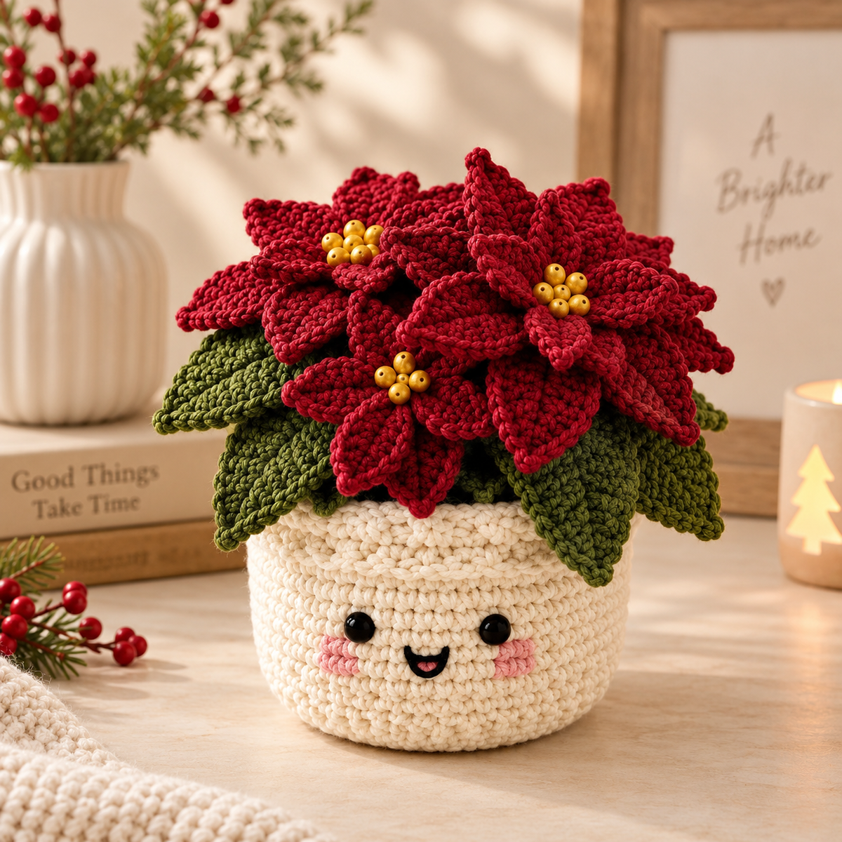 Crochet Pot Pattern Bundle PDF | 4-in-1 Christmas Crochet Patterns | Christmas Tree, Poinsettia & Reindeer | Holiday Home Decor | DIY Christmas Gift