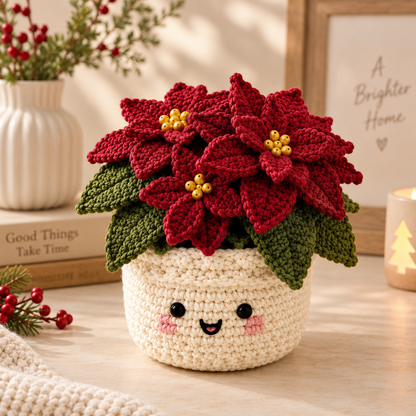 Crochet Pot Pattern Bundle PDF | 4-in-1 Christmas Crochet Patterns | Christmas Tree, Poinsettia & Reindeer | Holiday Home Decor | DIY Christmas Gift