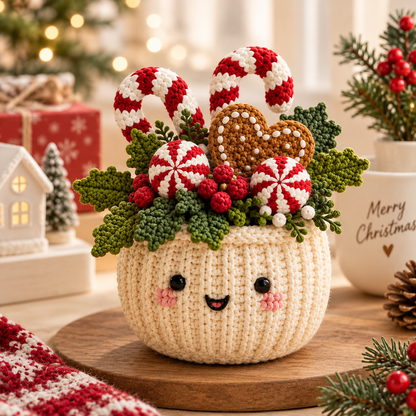 Crochet Pot Pattern Bundle PDF | 4-in-1 Christmas Crochet Patterns | Christmas Tree, Poinsettia & Reindeer | Holiday Home Decor | DIY Christmas Gift