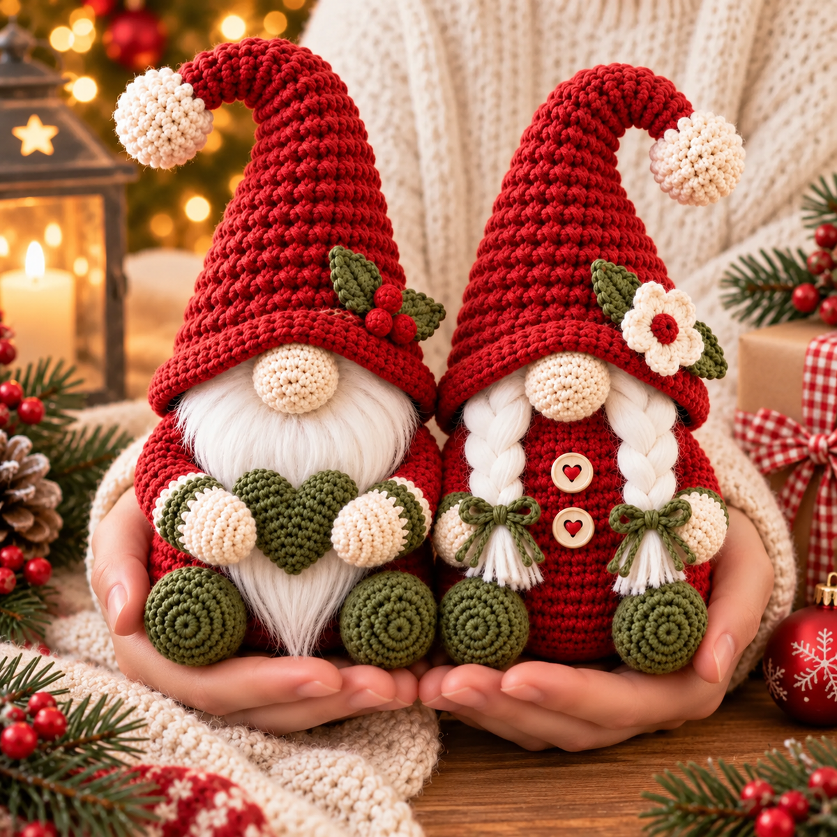Christmas Gnome Couple Crochet Pattern PDF | 2-in-1 Male & Female Gnome Amigurumi | Christmas Shelf Sitter | Holiday Home Decor | Beginner Friendly