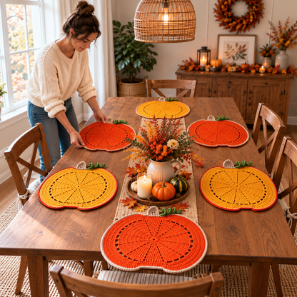 Pumpkin Placemat Crochet Pattern PDF | Fall Table Decor | Thanksgiving Crochet Pattern | Autumn Pumpkin Table Mat | Harvest Dining Decor