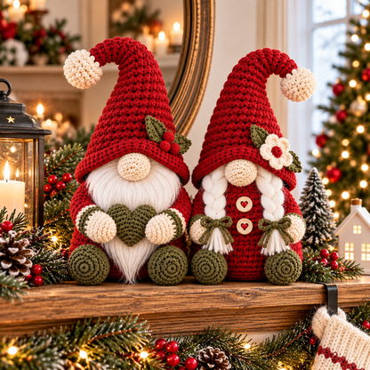 Christmas Gnome Couple Crochet Pattern PDF | 2-in-1 Male & Female Gnome Amigurumi | Christmas Shelf Sitter | Holiday Home Decor | Beginner Friendly