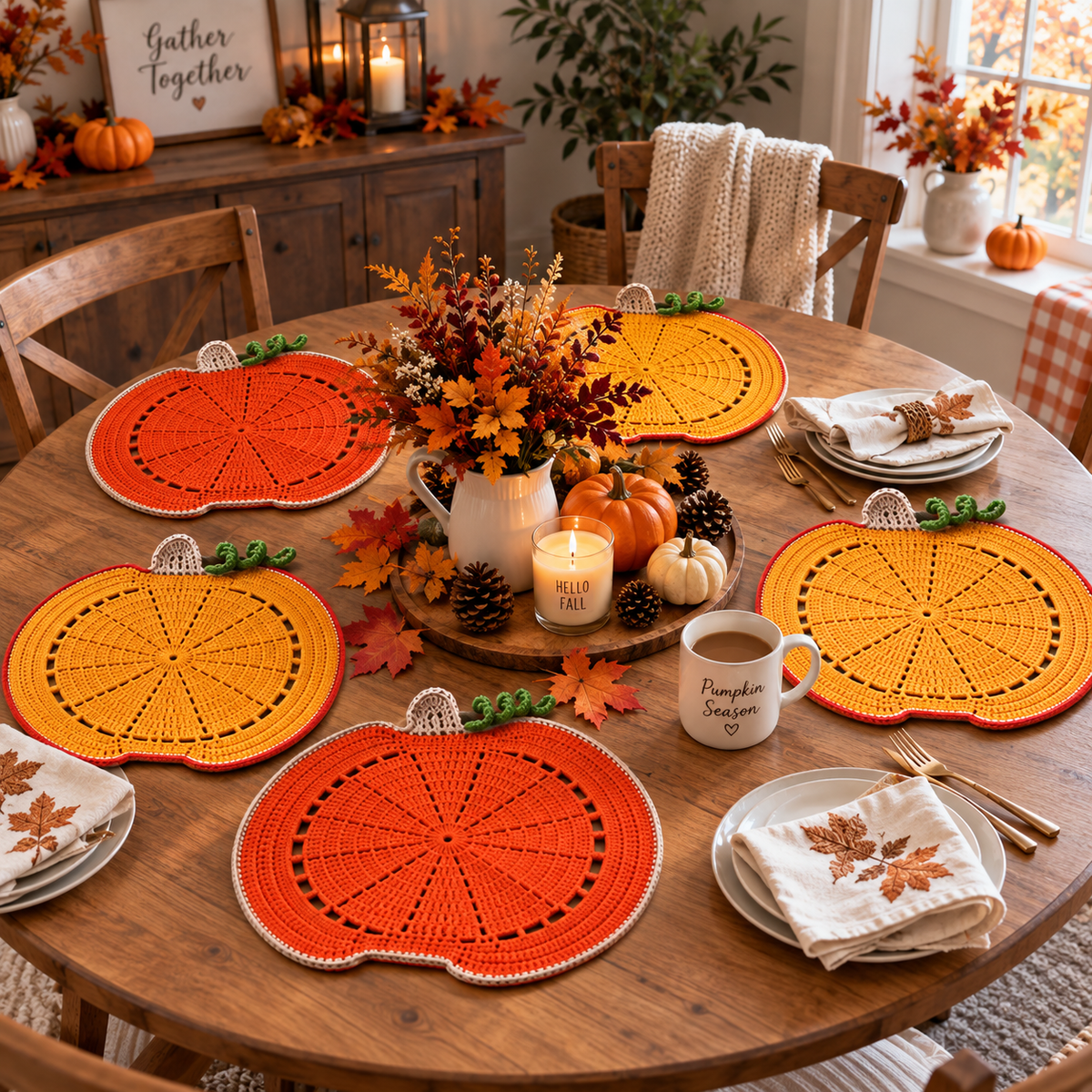 Pumpkin Placemat Crochet Pattern PDF | Fall Table Decor | Thanksgiving Crochet Pattern | Autumn Pumpkin Table Mat | Harvest Dining Decor
