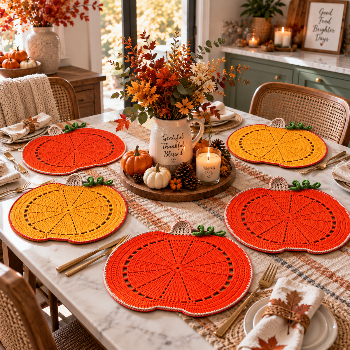 Pumpkin Placemat Crochet Pattern PDF | Fall Table Decor | Thanksgiving Crochet Pattern | Autumn Pumpkin Table Mat | Harvest Dining Decor