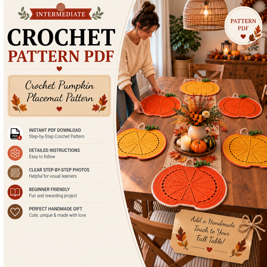 Pumpkin Placemat Crochet Pattern PDF | Fall Table Decor | Thanksgiving Crochet Pattern | Autumn Pumpkin Table Mat | Harvest Dining Decor