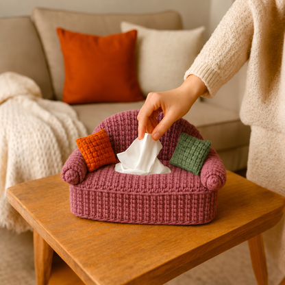 Crochet Tissue Box Cover Pattern PDF | Mini Sofa Tissue Holder Crochet Pattern | Christmas Couch Tissue Box Cozy | Cute Home Decor | 4 Languages