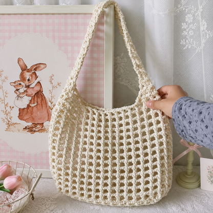 Crochet Net Bag Pattern PDF, Mesh Market Tote Crochet Pattern | Boho Shoulder Bag, Reusable Grocery Bag | Summer Crochet Bag Pattern