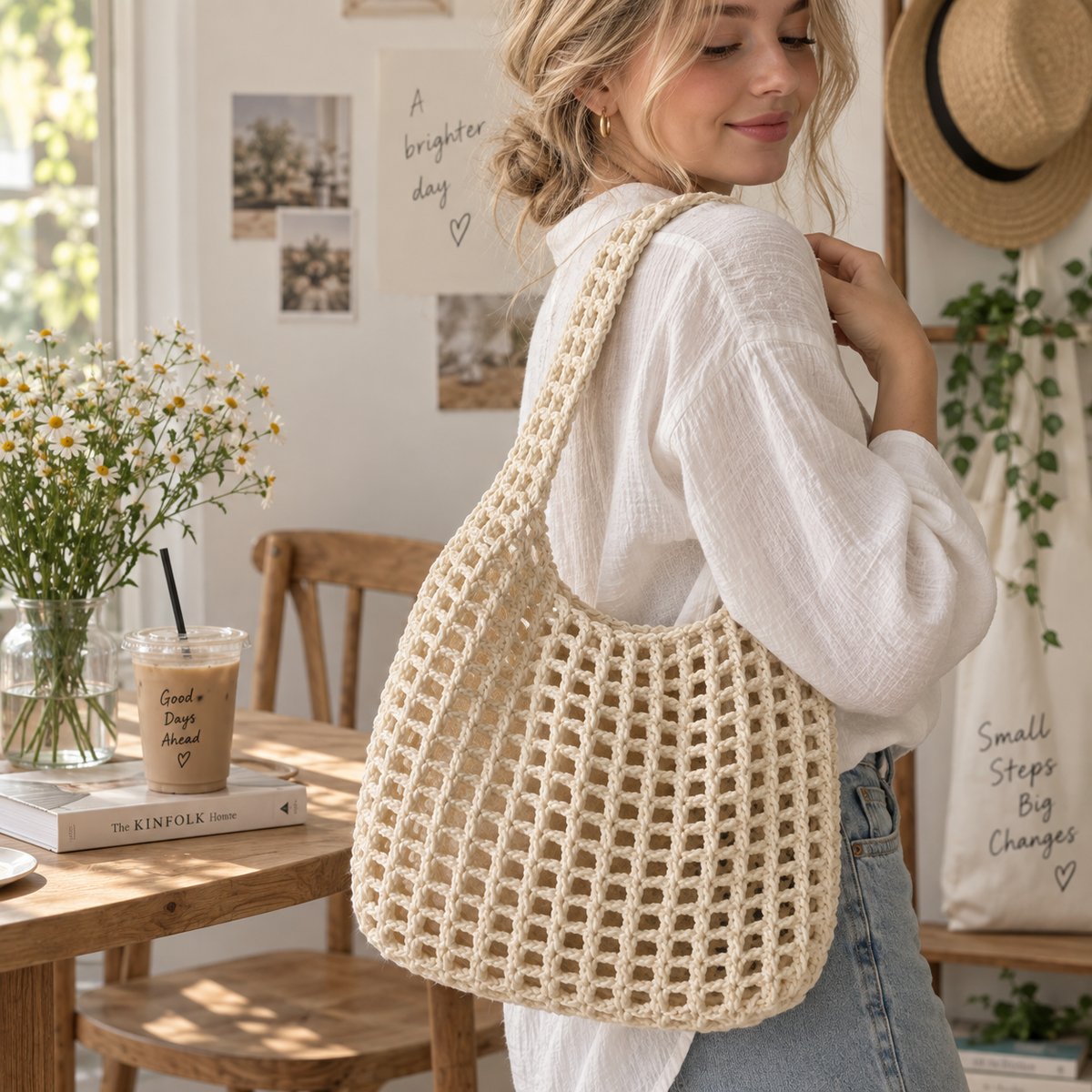 Crochet Net Bag Pattern PDF, Mesh Market Tote Crochet Pattern | Boho Shoulder Bag, Reusable Grocery Bag | Summer Crochet Bag Pattern