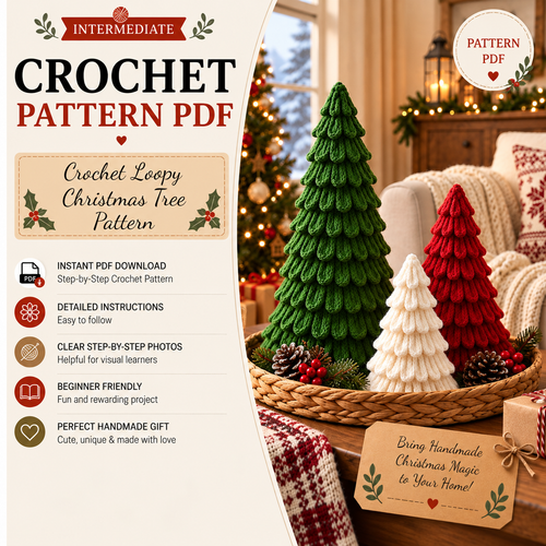Crochet Loopy Christmas Tree Pattern PDF | Loop Stitch Christmas Tree | Holiday Table Decor | Crochet Xmas Tree Ornament |  Winter Home Decor