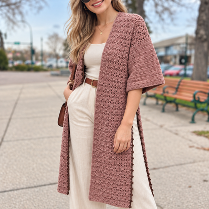 Side Slit Lightweight Cardigan Crochet Pattern PDF | Long Crochet Cardigan Pattern | Women's Lace Sweater | XS–XXL | Easy Crochet Clothing Pattern
