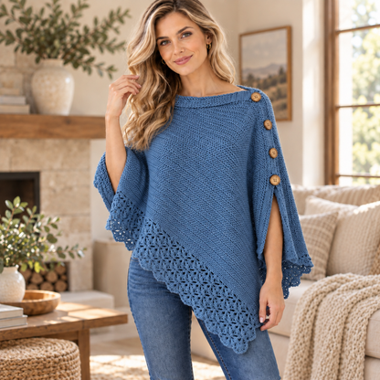 Crochet Uptown Poncho Pattern PDF | Easy Crochet Poncho for Women | Button Shoulder Poncho Pattern | Boho Crochet Wrap | Beginner Friendly | Instant Download