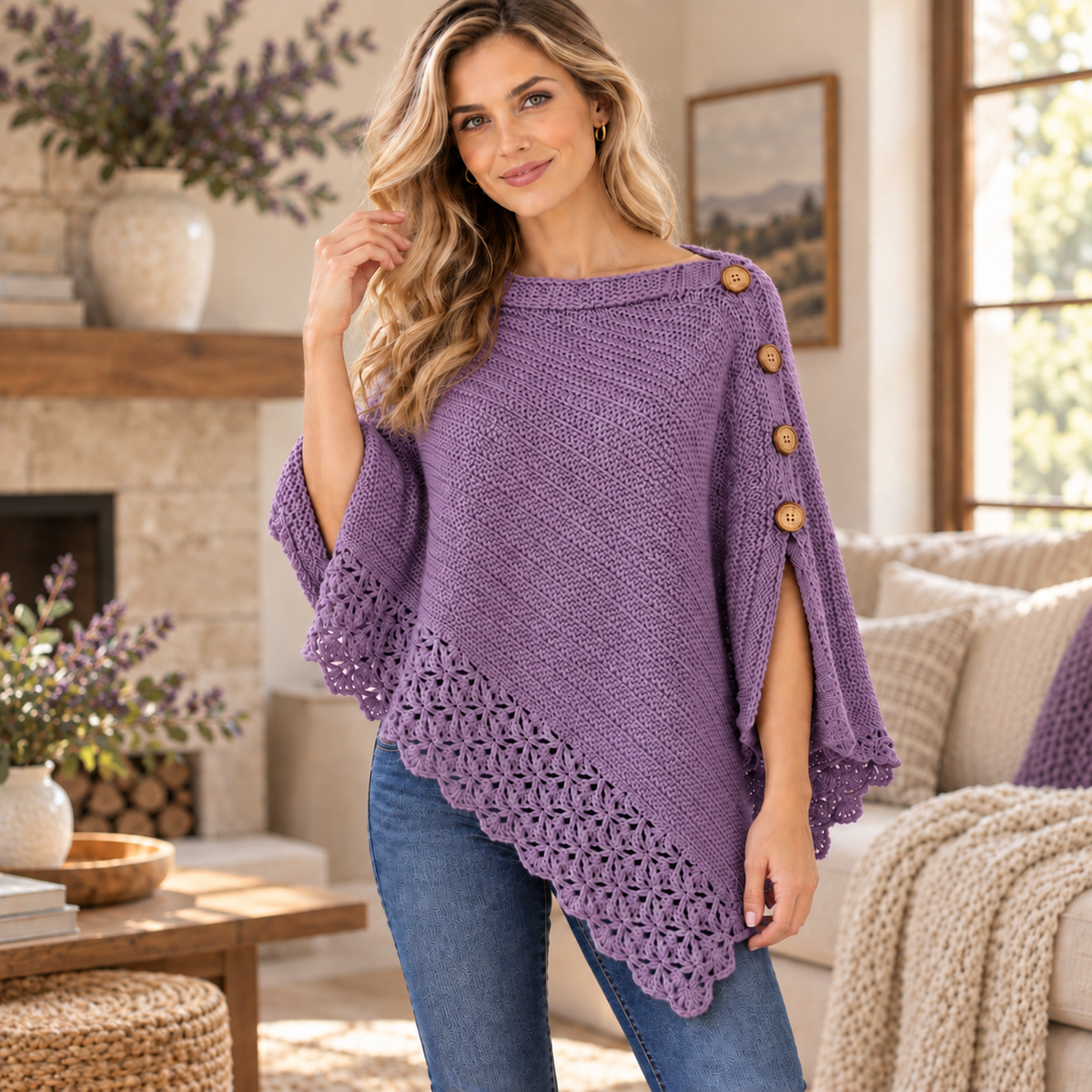 Crochet Uptown Poncho Pattern PDF | Easy Crochet Poncho for Women | Button Shoulder Poncho Pattern | Boho Crochet Wrap | Beginner Friendly | Instant Download