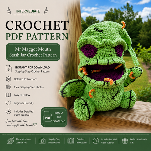 Mr Maggot Mouth Crochet Pattern PDF | Creepy Monster Stash Jar Amigurumi | Halloween Crochet Plush | Spooky Storage Monster Digital Pattern